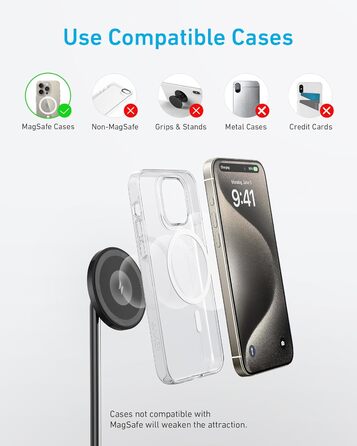 В-1 Magnetic Stand Lite, бездротова підставка для зарядки, зарядний пристрій з 150-сантиметровим зарядним кабелем USB-C, сумісний