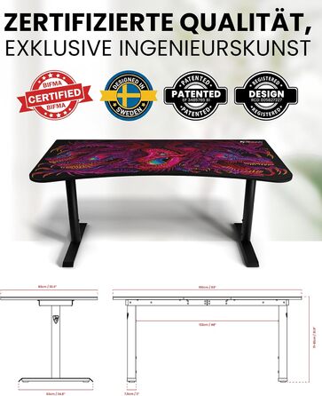 Надширокий вигнутий ігровий та офісний стіл Arozzi Arena з водовідштовхувальним килимком на всю поверхню, вирізами для організації кабелів та сіткою (Crawling Chaos)