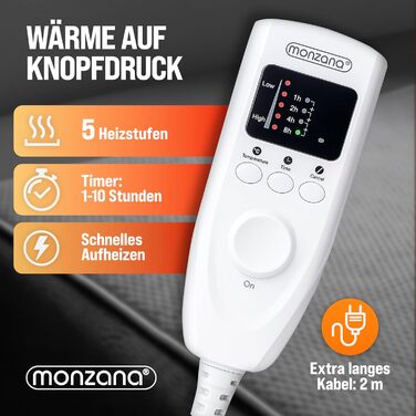 Ковдра/підковдра з підігрівом Monzana 160x140 см, таймер, кораловий фліс, 2x60 Вт, сірий, подвійна ковдра з підігрівом, захист від перегріву, можна прати, сірий колір, 160 x 140 см