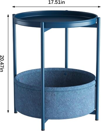 Круглий журнальний столик, маленький столик, металевий балконний столик, 2-ярусний диванний столик, журнальний столик з тканинним кошиком, тумбочка, столик для вітальні, журнальні столики для спальні, тераси, синій