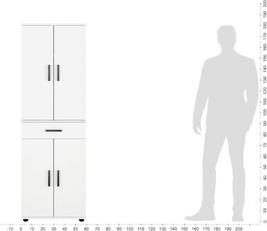 Багатофункціональна шафа KOMTO шириною 60 см - Біла шафа, гардеробна з 1 шухлядою, висока шафа, офісна шафа, книжкова шафа з 4 дверима Порто 180 x 34 x 60 см Білий Порто 180 см