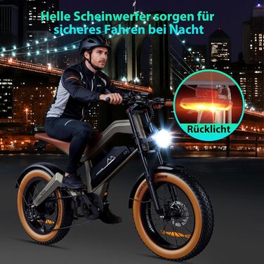 Чоловічий електровелосипед, 20 x 4.0-дюймові всесезонні широкі шини, електричний велосипед з двигуном 250 Вт, акумулятор 48 В 18.2 Аг, 25 км/год, запас ходу до 161 км, картка NFC, 7-ступінчаста коробка передач, гідравлічні гальма, M20