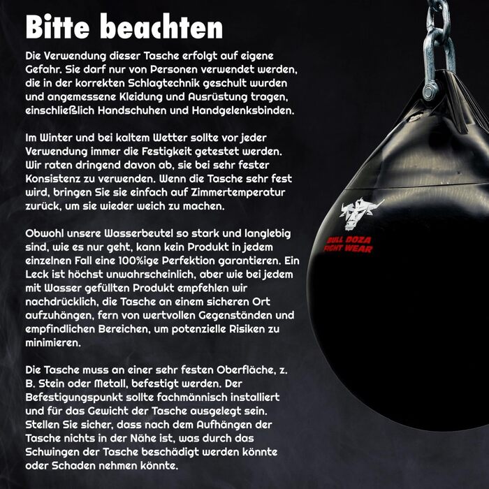 Боксерський мішок Bull Doza Fight Wear Water - Міцний - Водонепроникний - Три розміри M (40 см) 33 кг