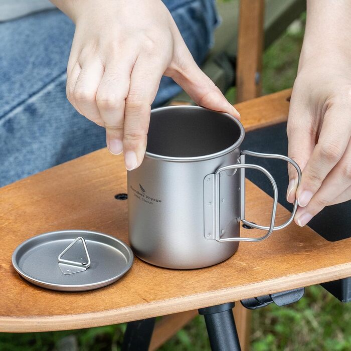 Титанова кружка Boundless Voyage з кришкою, для використання на свіжому повітрі, легка, для походів, подорожей з рюкзаком, кемпінгу (300 мл - сіра)