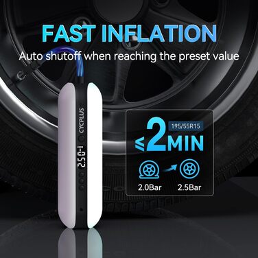 Повітряний насос CYCPLUS 150PSI Електричний компресор Портативний велосипедний насос Міні-насос для шин із цифровим світлодіодним дисплеєм Світлодіодне світло Акумуляторний літій-іонний акумулятор для всіх велосипедів, мотоциклів та автомобілів Білий