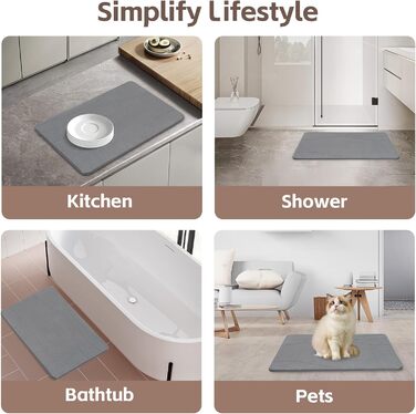 Килимок для ванни з каменю, діатомовий килимок для душу, швидковисихаючий килимок для душу, нековзний, абсорбуючий килимок для ванної кімнати, для підлоги у ванній кімнаті, кухонних стільниць, посуду, рослин або домашніх тварин, темно-сірий