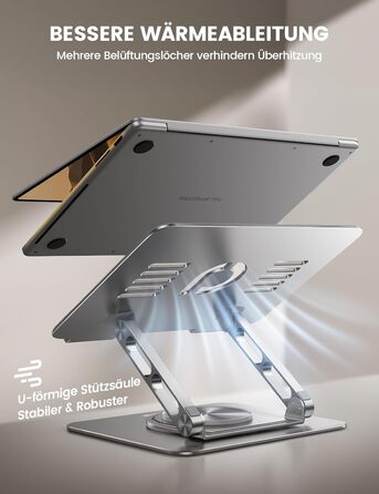 Підставка для ноутбука Lamicall регульована, поворотна на 360, алюмінієва, складана. Ергономічна підставка для Macbook Pro/Air та інших ноутбуків 10-17,3 дюймів для дому та офісу срібляста.