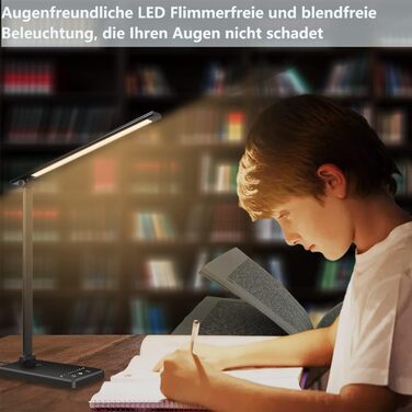 Настільна лампа CHARYJOD LED з регулюванням яскравості, настільна лампа з 5 яскравістю та 10 кольорами, з портом USB, портом TYPE-C, тримачем для мобільного телефону, перемикачем живлення, часом, режимом читання, підходить для офісу, читання, вивчення чор