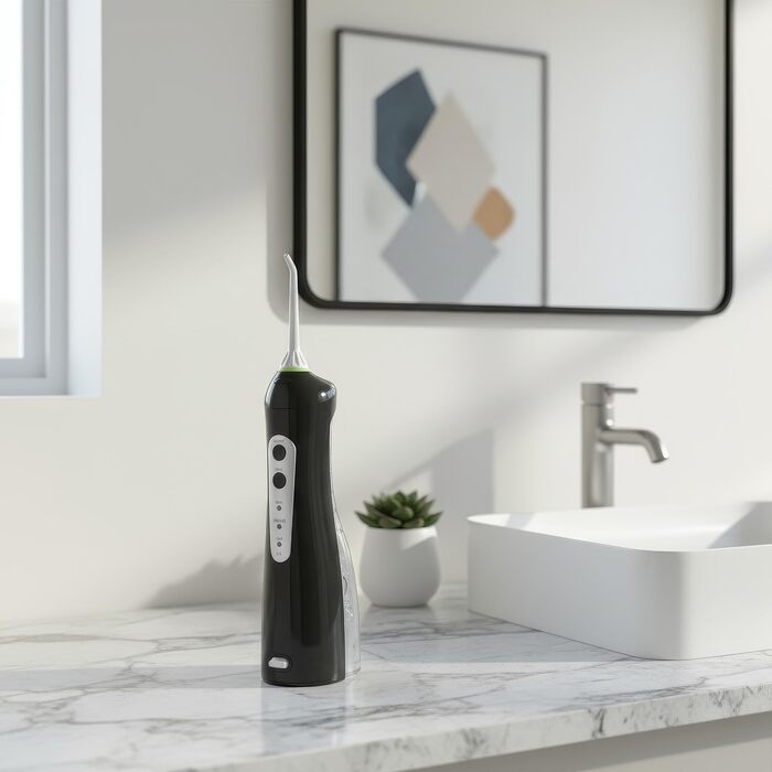 Портативний іригатор для ротової порожнини Бездротовий водний флоссер для чищення зубів та догляду за гігієною ротової порожнини, 4 насадки (Чорний), 770