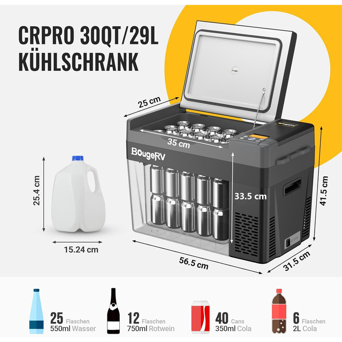 Компресорний охолоджувач BougeRV CRPRO 29L (чорний) з сумкою для зберігання для CRPRO30 Cooler 29 літрів чорний