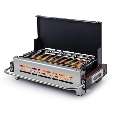 Портативний складаний гриль CHANGEMOORE, 46 см складаний гриль на вугіллі, регульована висота карбонової сітки, нержавіюча сталь 304, настільний гриль на вугіллі, ідеально підходить для кемпінгу, караванінгу та грилювання на свіжому повітрі