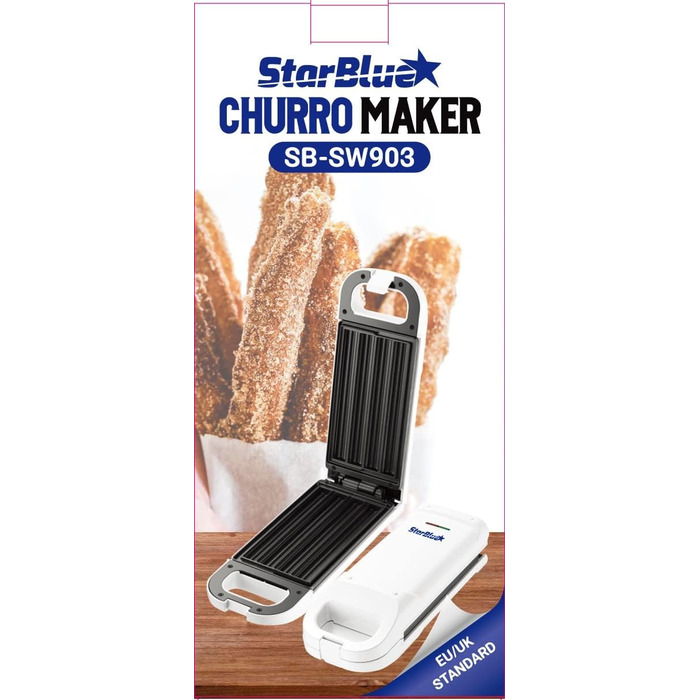 Сковорода StarBlue Churro з безкоштовною електронною книгою рецептів готуйте здорові та безмасляні чурроси всього за кілька хвилин змінний струм 220-240 В 50/60 Гц 750 Вт, вилка Великобританії, європейська вилка