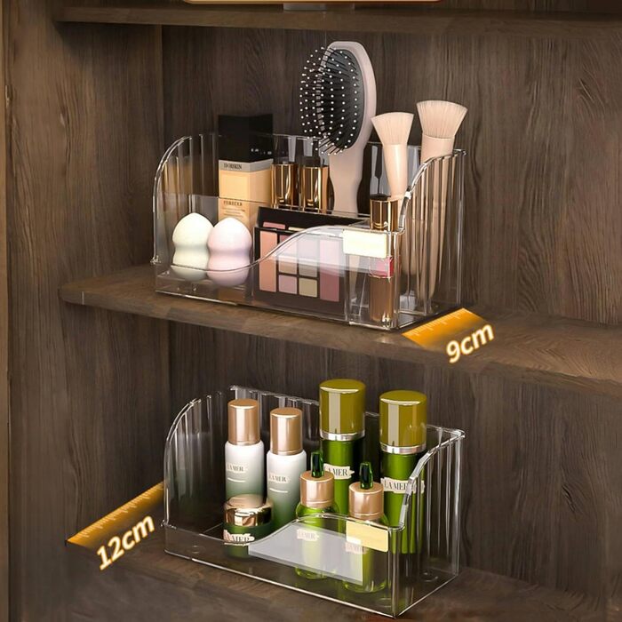 Органайзер для косметики з 4 відділеннями, 2-секційна косметична скринька для туалетного столика/тумби у ванній кімнаті, органайзер для туалетного столика для пензликів, помади та засобів догляду за шкірою
