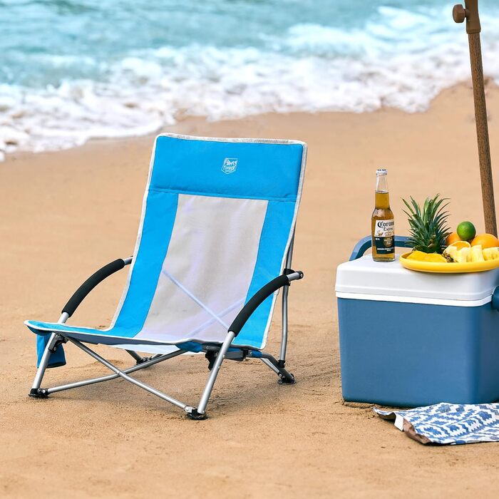 Пляжний стілець TIMBER RIDGE, складний, легкий кемпінговий стілець з низькими ніжками, спинка з дихаючої сітки, синій, вантажопідйомність 150 кг, 2 шт. синього кольору