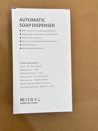 Автоматичний дозатор рідкого мила, індикатор живлення, електричний дозатор мила 380 мл з датчиком, 4-ступінчастий регульований об'