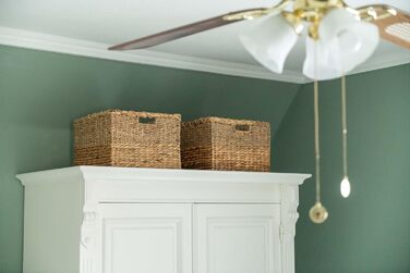 Плетений кошик для зберігання з водяного гіацинта та морської трави, прямокутний - квадратний кошик з полицями - Kallax/Expedit - Д 34 см, , натуральний