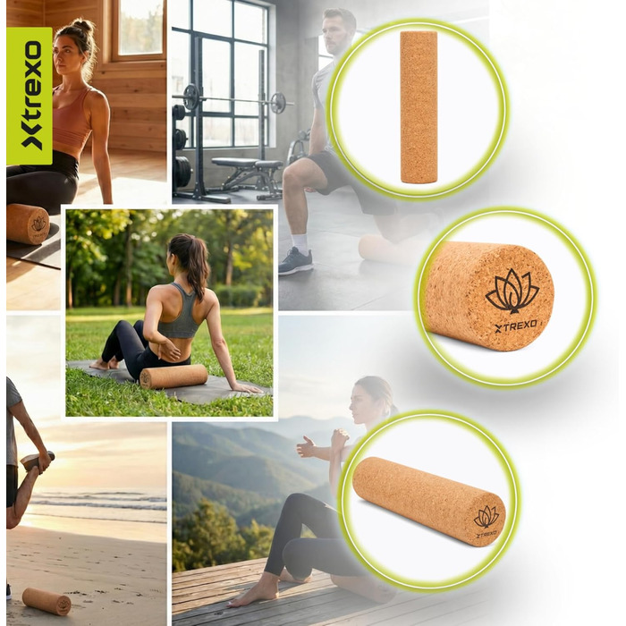 Ролик для тренування тригерних точок XTREXO з коричневого корку 40x10 см, 100 натуральний, екологічно чистий корок. Універсальне використання. Ідеально підходить для йоги, пілатесу, калістеніки та силових тренувань. Ефективне розслаблення м&39язів.