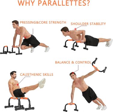 Нековзні паралети, сталеві перекладини для стійки на руках середньої ваги, ручки 42 см, обладнання для калістеніки для домашнього фітнесу, стійки на руках та віджимання