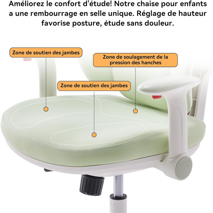 Дитяче письмове крісло MUSSO T30, ергономічне поворотне крісло з 3D-підтримкою поперекового відділу хребта/глибиною сидіння, 2D-підлокітниками/підголівником/поворотом 45, регулюванням висоти, сітчастим чохлом, підходить для школи, дитячої кімнати та викор