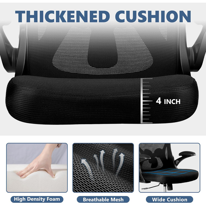 Офісний стілець Winrise, стілець для роботи, ергономічний комп&39ютерний стілець з сітки, для домашнього офісу, стільці для роботи, обертовий стілець, середня спинка, дихаюче крісло з регульованою поперековою опорою, 935-чорний WR935