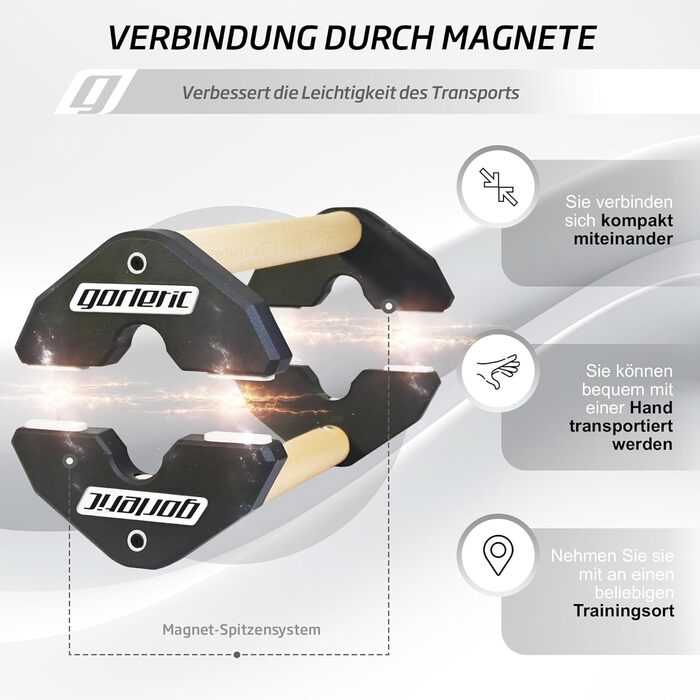 Паралети LowFit PRO Gorletic Calisthenics - Гімнастичні паралети, легке транспортування, протестовані спортсменами, преміальний магнітний дизайн, чорний