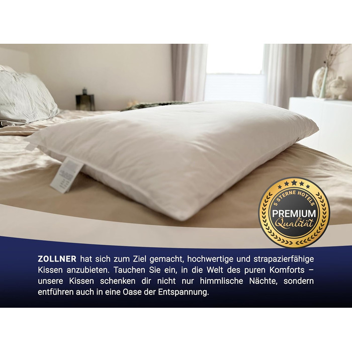 Подушка ZOLLNER преміум-класу з пір&39я з пуховим наповнювачем - Зроблено в Німеччині - Підходить для алергіків - Чохол з високоякісної бавовни Mako - Можна прати при температурі до 60C - 40x80 см - Готельна якість 40 x 80 см Білий