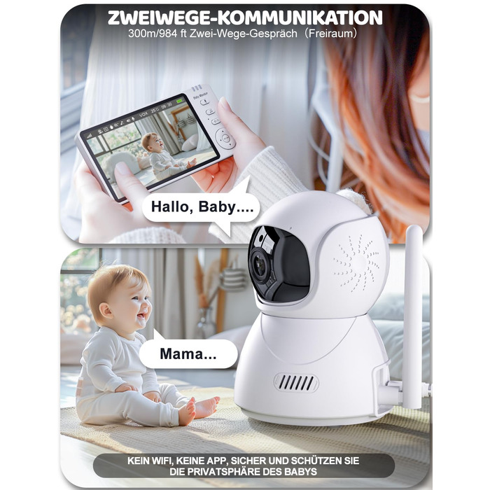 Монітор для дітей з камерою 5 дюймів 720p HD Відео Монітор для дітей Нічне бачення Режим VOX Двосторонній аудіо Моніторинг темпера