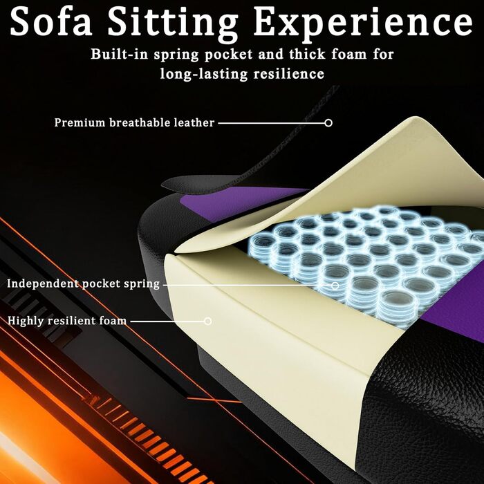 Ергономічне офісне крісло, крісло для домашнього офісу з регульованим підголівником, комп&39ютерне крісло з високою спинкою, колесами та сталевими ніжками (фіолетове)