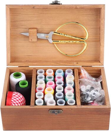 Багатофункціональний вінтажний дерев'яний набір для шиття з органайзером для ниток та голок, валіза для рукоділля (набір Вежа)