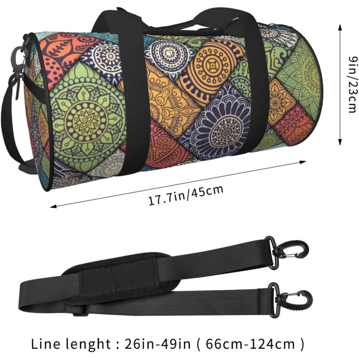 Спортивна сумка-мішок для подорожей та пляжу з мандала-принтом, чорна, універсальний розмір, дорожня сумка
