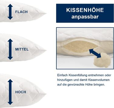 Подушка Irisette з мериносової вовни 40x80 см, наповнювач 100 натуральна вовна, клімат-регулювання, бавовняний чохол, сертифікована Oeko-Tex, вироблено в Німеччині 40 x 80