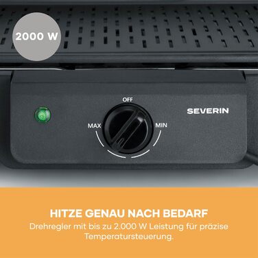 Настільний гриль Severin PG 8595 для дому та вулиці (кухня, балкон), 2000 Вт, 40-220C, 39x23 см, чорний