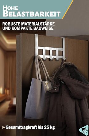 Вішалка для верхнього одягу Menz Premium, 5 гачків - Вішалка для верхнього одягу з нержавіючої сталі, надзвичайно міцні дверні гач
