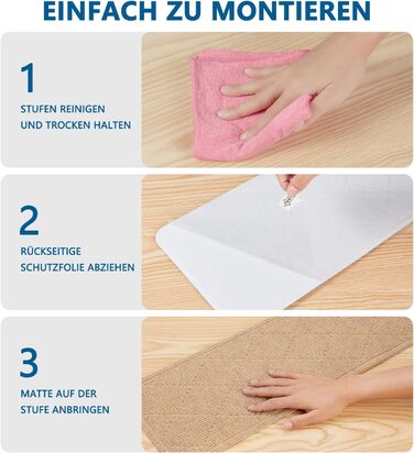Килимові сходинки, нековзні, 20x76 см (15 шт.), килимова доріжка для сходів, багаторазовий клей для чистих, гладких сходів, захисний килимок для сходів для дітей, бежевий