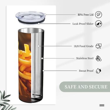 Кухоль з прямою трубочкою, 590 мл, дизайн картопля фрі, дорожній кухоль з принтом, підходить для кемпінгу, офісу та дому