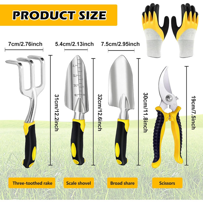 Набір садових інструментів 5 в 1 з нержавіючої сталі ручний совок, секатор, граблі, садові рукавички та аксесуари