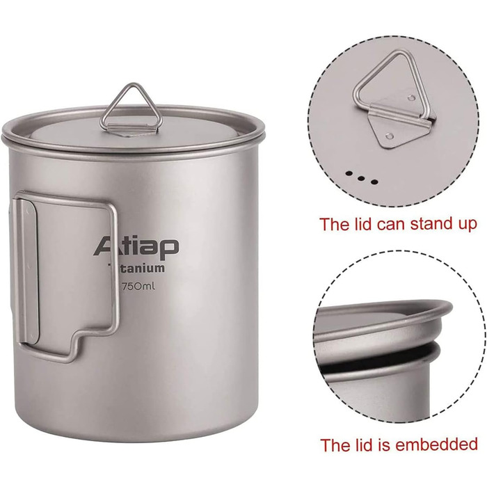 Титанова каструля, чашка 750 мл з кришкою, складна ручка, портативна, легка, для кемпінгу та пікніків на свіжому повітрі (каструля 750 мл)