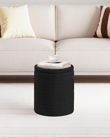 Табурет PINPLUS з місцем для зберігання, кругла коробка для зберігання з кришкою, складна підставка для ніг, м&39який табурет з місцем для зберігання Ø 37x45 см для вітальні, спальні та коридору, чорний 37Г x 37Ш x 45В см