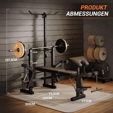 Багатофункціональний складний та регульований комплект лав для штанги, фітнес-обладнання для домашнього використання зі стійкою для штанги, вежею для тяги найширшого м&39яза, блоком для троса, лавою для тренувань &quotметелик&quot та тренажером для згинан