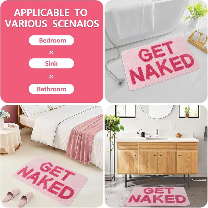 Килимок для ванної Get Naked, килимок для ванної кімнати, нековзний, можна прати (рожевий, 150 x 50 см) Рожевий 50 x 150 см (прямокутний)