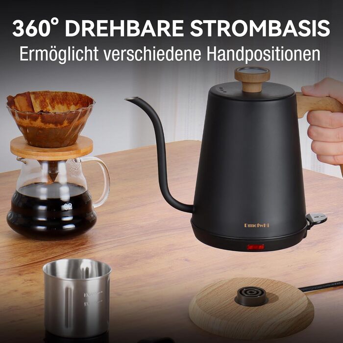 Чайник з гусячою шийкою з термометром, електричний чайник 1л з автоматичним вимкненням, чайник для гарячої води з нержавіючої стал