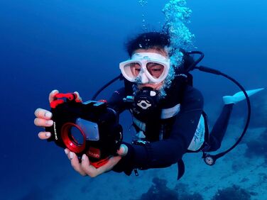 Підводний бокс OM SYSTEM PT-059, сумісний з Tough TG-7 та Olympus TG-6, водонепроникний до 45 м, міцний полікарбонат, повний захист камери для підводної зйомки