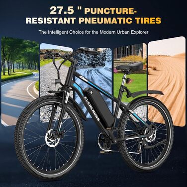 Електровелосипед EVERCROSS EK15 для дорослих, 27,5-дюймові електровелосипеди - додаток, двигун 250 Вт, акумулятор 36 В 13 Аг, 15/20/25 км/год, 7-ступінчаста коробка передач, міський електричний гірський велосипед для унісекс, чорно-синій
