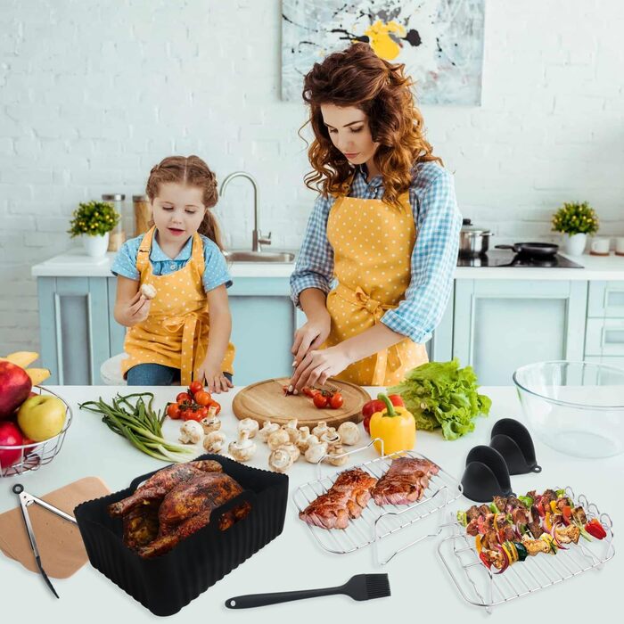 Аксесуари для двозонної аерофритюрниці, набір аксесуарів для фритюрниці з силіконовою формою для Ninja Foodi AF300EU,AF400EU,AF400EUCP, Innsky, аксесуари для подвійної фритюрниці Princess 7,6 л-9,5 л, решітка для гриля аерофритюрниці тощо