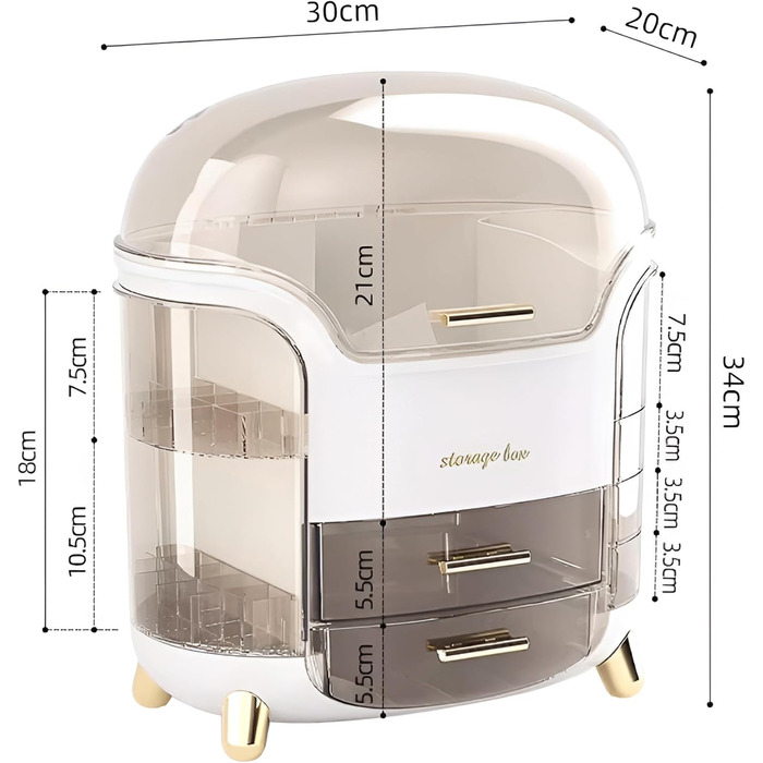 Органайзер для макіяжу з шухлядами та кришкою, коробка для зберігання косметики та краси, багатофункціональна портативна вітрина для ювелірних виробів, туалетного столика, пензлів, засобів догляду за шкірою, аксесуарів для волосся, стільниці, білого кольо
