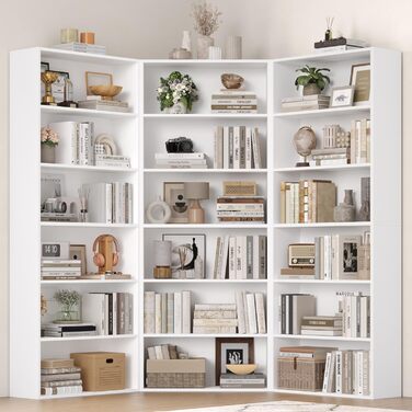 Книжкова полиця FirFurd, дерев&39яна полиця з 6 відділеннями, полиці, книжкова шафа, полиця для зберігання для вітальні, кабінету, виготовлена з дерева, 180 x 60 x 23,5 см, білий