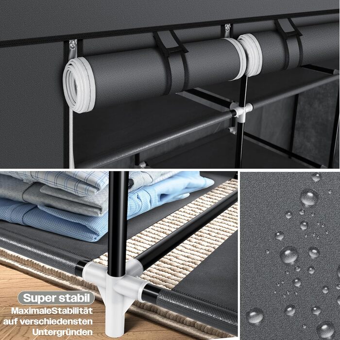 Тканинна шафа KESSER, міцна з вішалкою для одягу та полицями, вкл. 5 вішалок для одягу, тканинна складна шафа для спальні, гардеробна з вішалкою для одягу, 150x45x175 см, антрацит