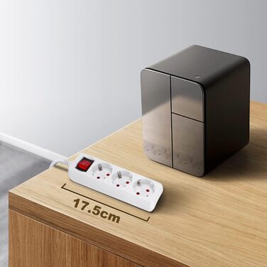 Триконтактний подовжувач Aigostar з вимикачем, настільна розетка, замок від дітей, кабель 5 м, білий