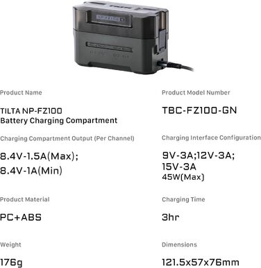 Зарядний пристрій Tilta NP-FZ100, 4-канальний зарядний футляр, сумісний з акумуляторами NP-FZ100, зарядна станція, швидка зарядка PD потужністю до 45 Вт, лише зарядний пристрій TBC-FZ100-GN