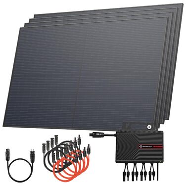 Балконна електростанція Solarway 2000 Вт у комплекті з розеткою - Найновіший інвертор 2000 Вт - Повний комплект сонячної системи - Двосторонні сонячні панелі 500 Вт, Envertech та аксесуари (без місця для зберігання, без монтажного кронштейна)